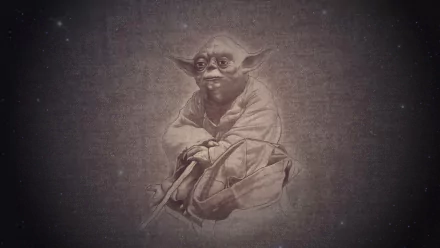HD Star Wars desktop wallpaper featuring a textured artistic rendering of Yoda against a starry background.