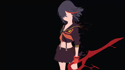 A minimalist design featuring Ryūko Matoi from Kill La Kill, with two-toned hair, wielding a red blade. This HD wallpaper captures her fierce presence and iconic attire.