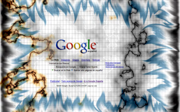 HD desktop wallpaper featuring a Google-themed grid background with artistic black and blue fiery effects along the edges, incorporating technology elements and a modern design.