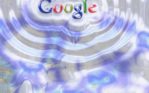 HD desktop wallpaper featuring a colorful Google logo with an abstract, bluish ripple effect background, evoking a sense of innovation and technology.