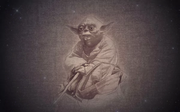 HD Star Wars desktop wallpaper featuring a textured artistic rendering of Yoda against a starry background.