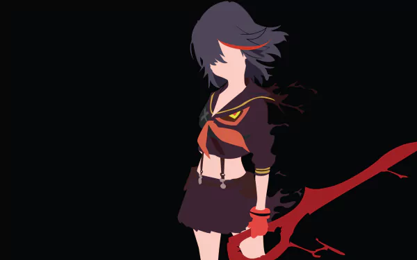 A minimalist design featuring Ryūko Matoi from Kill La Kill, with two-toned hair, wielding a red blade. This HD wallpaper captures her fierce presence and iconic attire.
