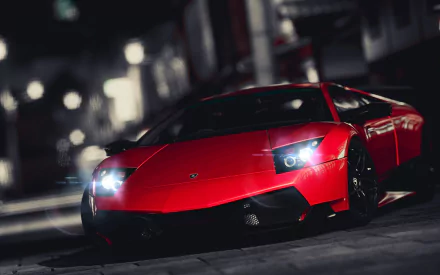 A striking red Lamborghini Murcielago supercar positioned in an urban setting, showcasing its sleek design and powerful presence. An eye-catching HD desktop wallpaper.