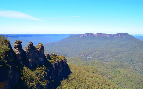 valley Australia cliff forest Three Sisters (Australia) mountain katoomba Blue Mountains nature Three Sisters HD Desktop Wallpaper | Background Image