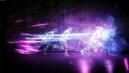 HD PC desktop wallpaper from the video game inFAMOUS: Second Son, featuring neon-lit figures in dynamic motion against a dark urban background.