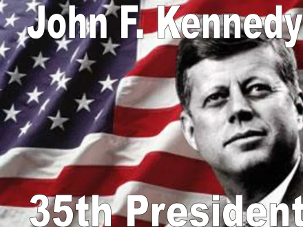 HD PC desktop wallpaper featuring a black-and-white portrait of celebrity John F. Kennedy against a waving American flag background.