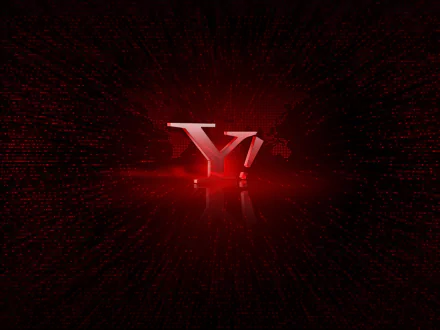 HD PC desktop wallpaper featuring a glowing red Yahoo logo set against a dark, tech-inspired background with digital elements.