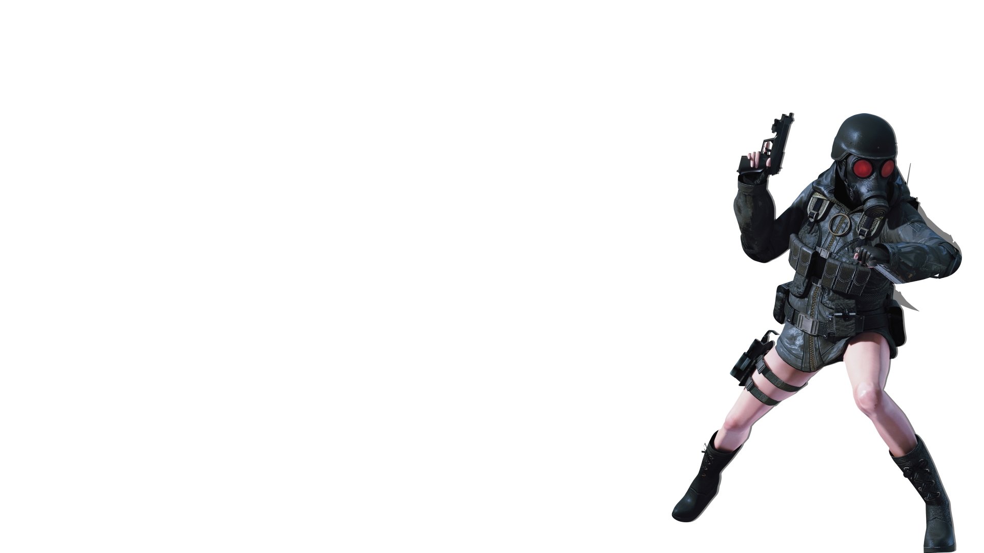 4K Ultra HD PC desktop wallpaper featuring a character in tactical gear from the video game Resident Evil: Revelations, holding a handgun against a white background.