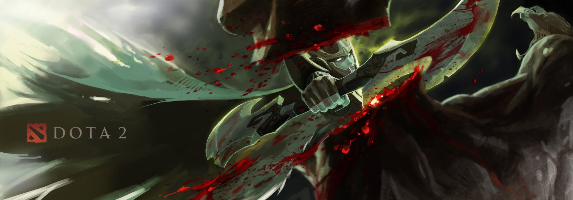 4K Ultra HD DotA 2 PC desktop wallpaper featuring a close-up of a warrior gripping blood-splattered blades in a dark, intense scene from the video game.