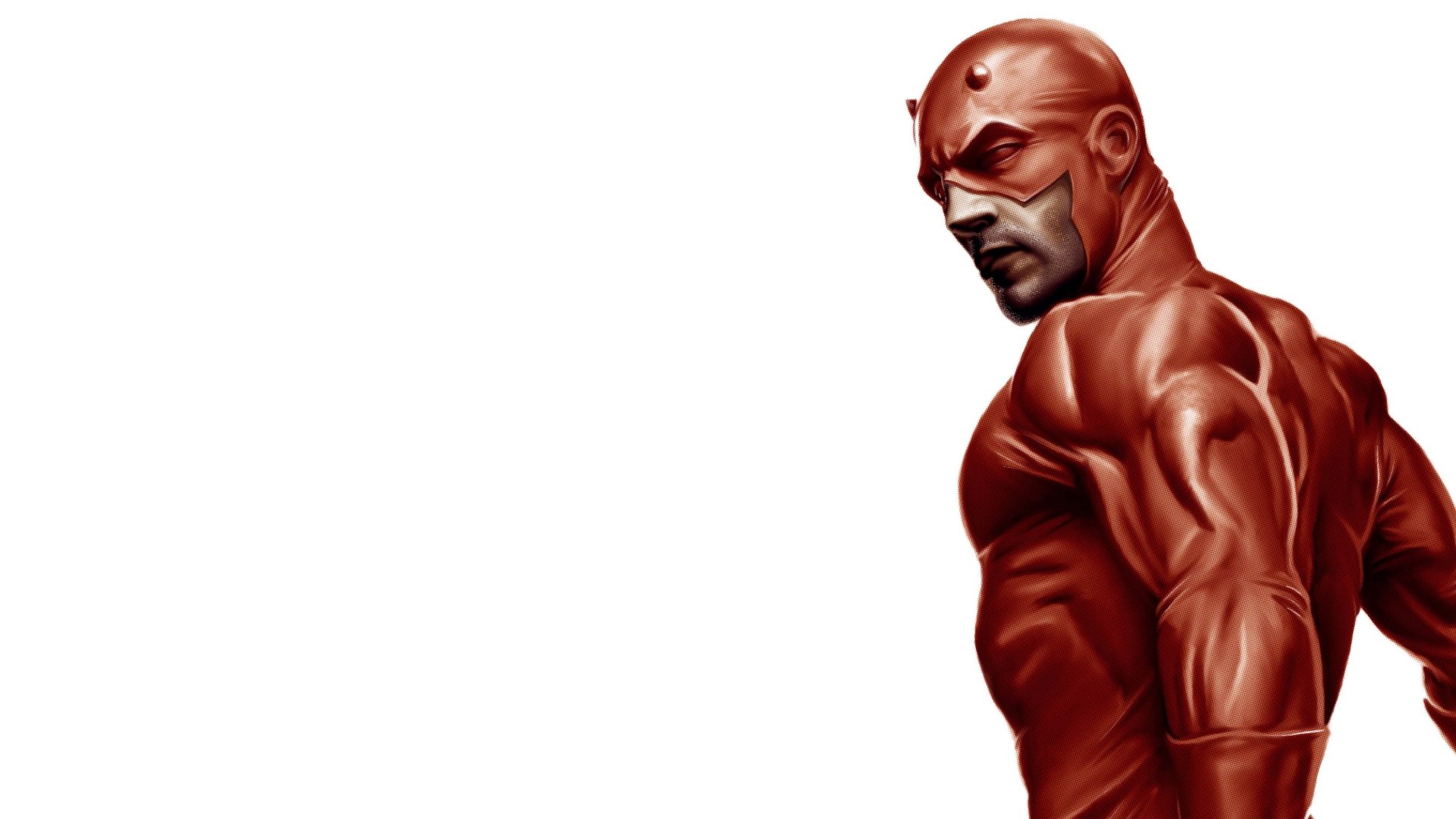 Matt Murdock as Daredevil in a detailed 4K Ultra HD comic-style PC desktop wallpaper, showcasing the character’s muscular form and intense expression on a white background.