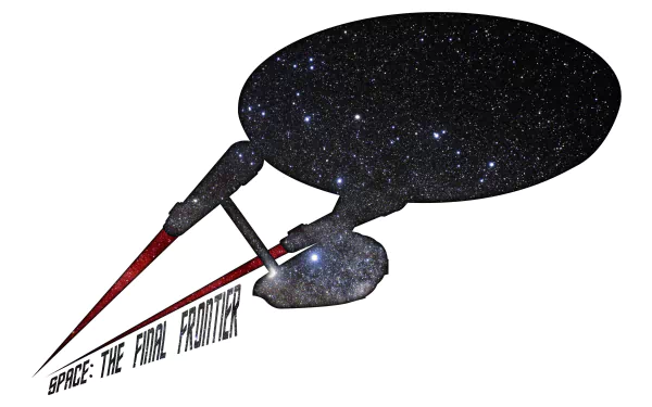 4K Ultra HD PC desktop wallpaper featuring a Star Trek-inspired spaceship silhouette filled with a starry sci-fi galaxy and the text Space: The Final Frontier.