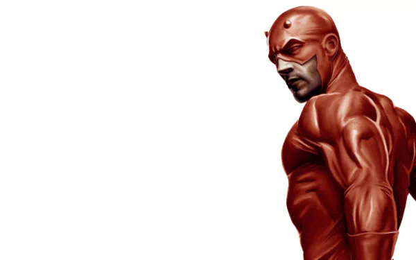 Matt Murdock as Daredevil in a detailed 4K Ultra HD comic-style PC desktop wallpaper, showcasing the character’s muscular form and intense expression on a white background.