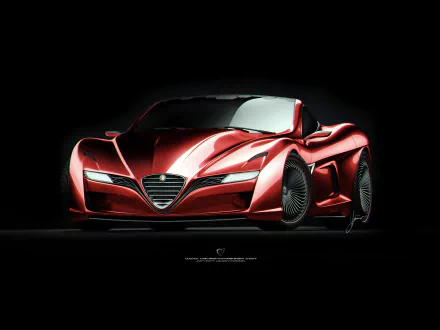 Sleek red Alfa Romeo 12C GTS sports car showcased as an HD PC desktop wallpaper and background against a black backdrop.