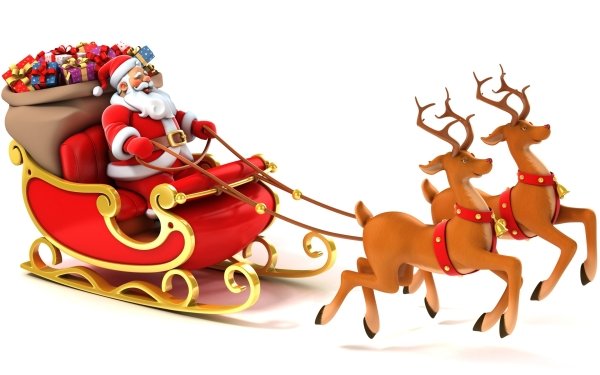 Holiday Christmas Santa Reindeer Sleigh Gift 3D White Santa Claus HD Wallpaper | Background Image