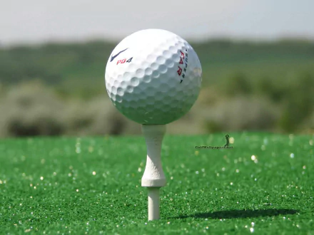 Golf ball on a tee over green grass with a blurred fairway — sports golf HD PC desktop wallpaper and background.