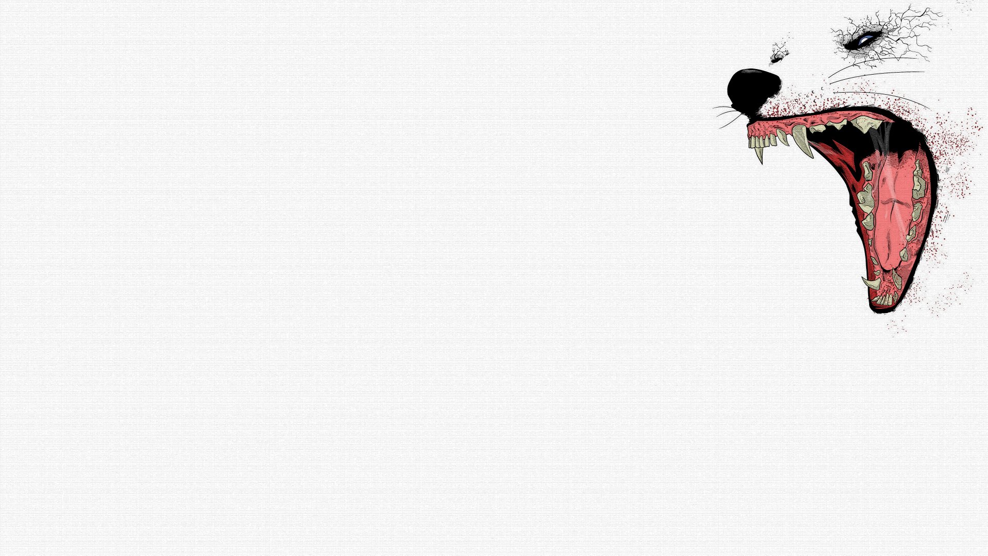 8K Ultra HD PC desktop wallpaper featuring a fierce wolf head with mouth open, detailed teeth and fur against a white background.