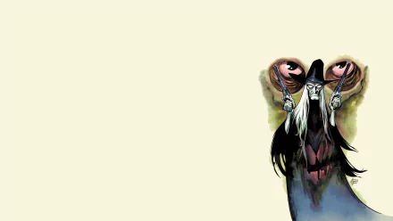 HD comic-style desktop wallpaper featuring a buzzard with exaggerated, expressive eyes and a dark, detailed beak against a light background.