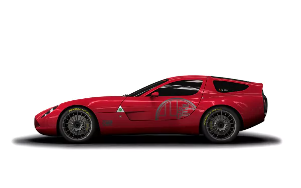 HD desktop wallpaper featuring a red Alfa Romeo Zagato TZ3 sports car in profile against a white background.