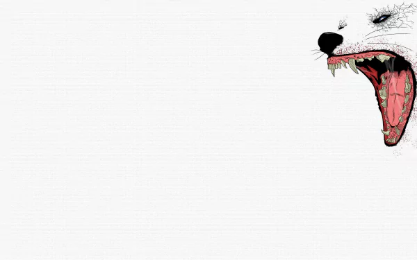 8K Ultra HD PC desktop wallpaper featuring a fierce wolf head with mouth open, detailed teeth and fur against a white background.