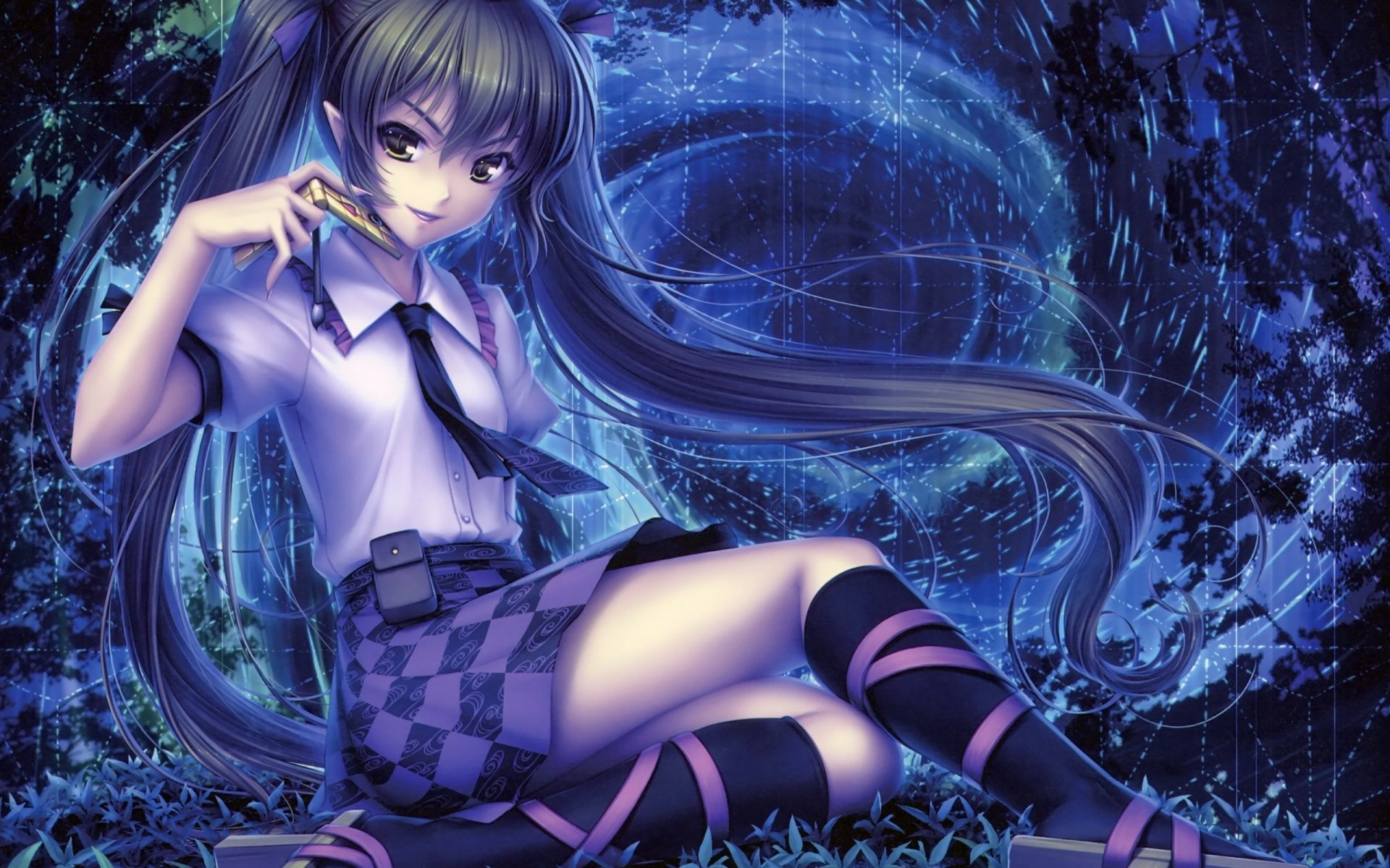 A striking HD wallpaper featuring Hatate Himekaidou from Touhou, depicted in a mystical blue setting, showcasing her unique style and vibrant character.