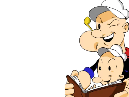 HD desktop wallpaper featuring Popeye and a child character from the TV show. The characters stand against a simple white background, with Popeye winking and smiling.