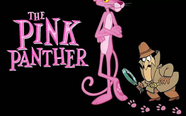 HD desktop wallpaper featuring the Pink Panther and a detective character from The Pink Panther Show on a black background with show's logo.