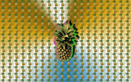 HD PC desktop wallpaper featuring a vibrant pineapple at the center with a repeating pineapple pattern background in warm, golden tones.