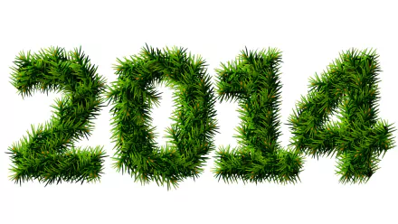 HD desktop wallpaper featuring the year 2014 shaped from green holiday pine branches, celebrating the New Year 2014.