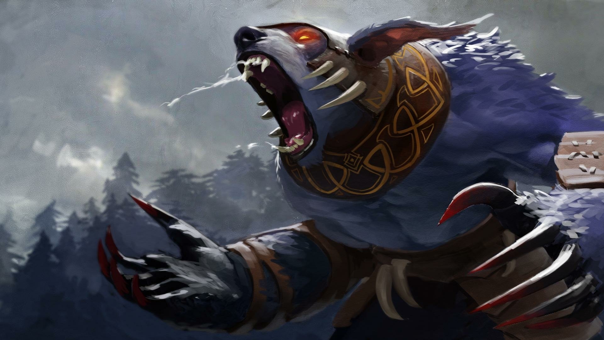 An intense HD PC desktop wallpaper featuring a fierce character from the video game DotA 2, showcasing powerful features and a dramatic background.
