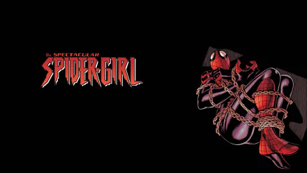 A striking HD desktop wallpaper featuring Spider-Girl in a dynamic pose, accompanied by bold text displaying The Spectacular Spider-Girl, set against a dark background.