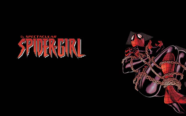 A striking HD desktop wallpaper featuring Spider-Girl in a dynamic pose, accompanied by bold text displaying The Spectacular Spider-Girl, set against a dark background.