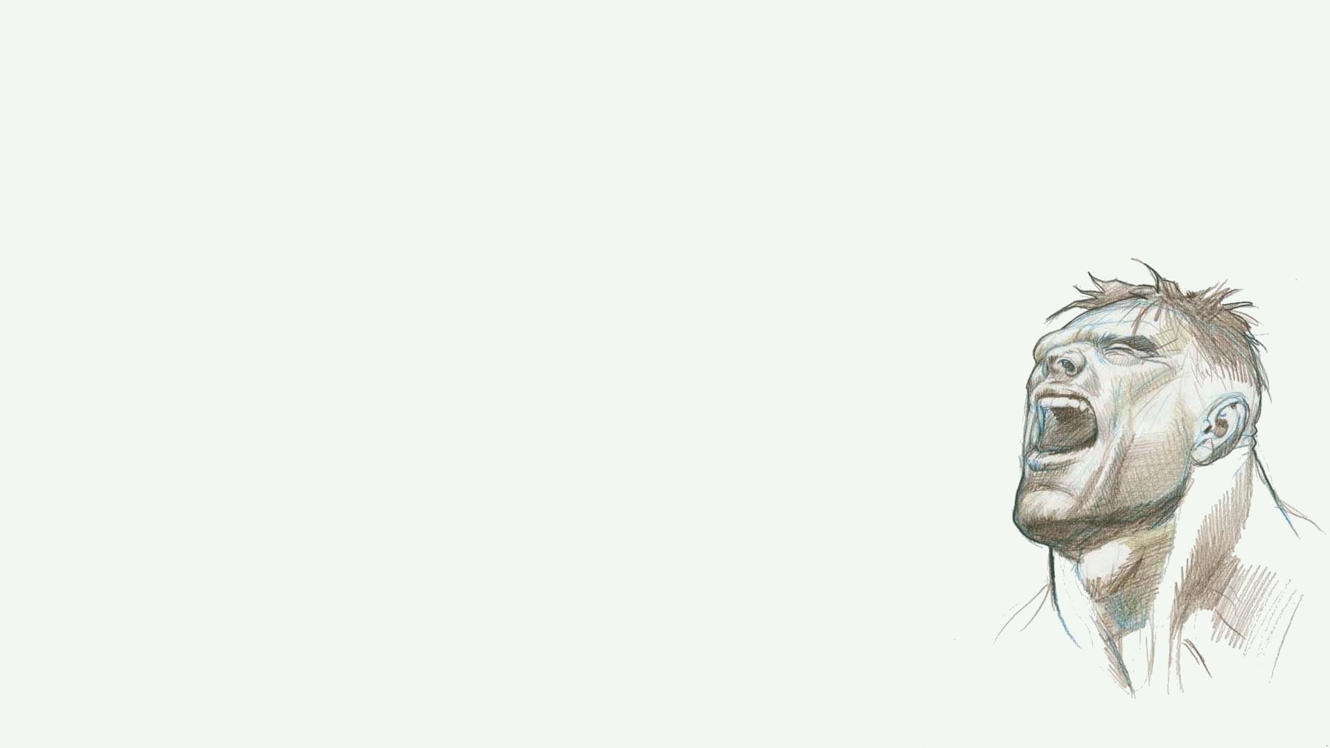 HD PC desktop wallpaper featuring a detailed comic-style illustration of the Hulk shouting against a white background.