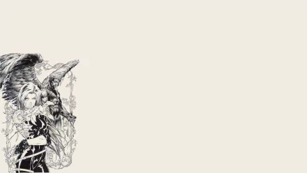 HD PC desktop wallpaper and background: cream field with Comic Witchblade black-and-white illustration at left — armored woman with wings, chains and ornate linework.