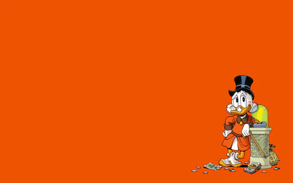 A vibrant orange background features Scrooge McDuck from the comic The Life and Times of Scrooge McDuck, adding a classic touch to any HD desktop wallpaper.