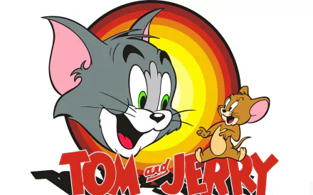 HD desktop wallpaper featuring Tom and Jerry, showcasing the iconic characters with vibrant colors and playful expressions against a colorful background.