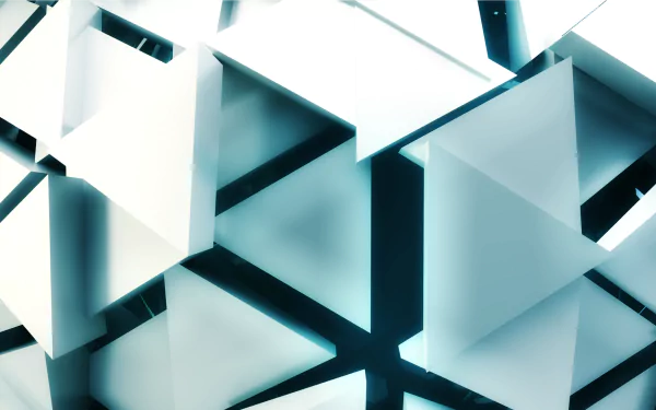 Abstract saiverxdesigns HD PC desktop wallpaper: translucent teal and white triangles forming a hexagonal geometric pattern.