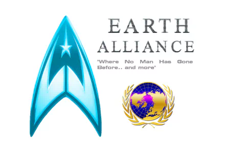 HD PC desktop wallpaper featuring the Earth Alliance emblem and motto from the Star Trek video game universe.