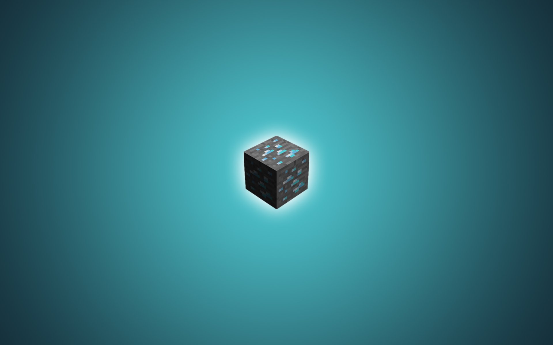 A sleek HD wallpaper featuring a diamond ore block from Minecraft, set against a vibrant teal background, showcasing the iconic design by Mojang.