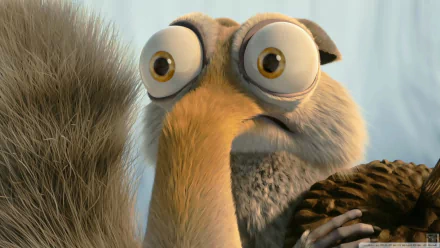 HD desktop wallpaper and background featuring Scrat from the movie Ice Age with a close-up of his comically wide-eyed expression.