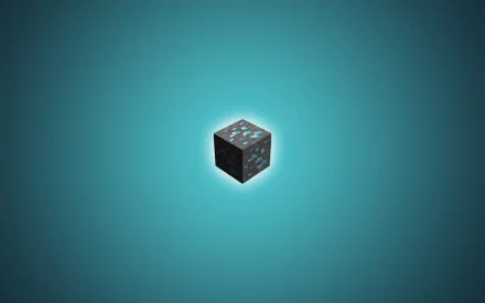 A sleek HD wallpaper featuring a diamond ore block from Minecraft, set against a vibrant teal background, showcasing the iconic design by Mojang.
