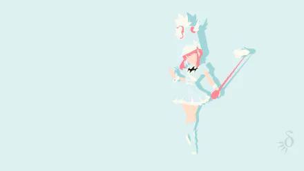 Minimalist HD PC desktop wallpaper featuring Nonon Jakuzure from Kill La Kill with pink hair, wearing a blue dress, boots, and a hat in anime style.
