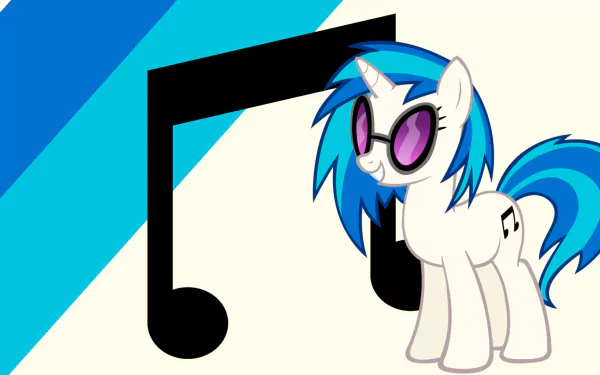 Vector HD desktop wallpaper featuring Vinyl Scratch (DJ Pon-3) from My Little Pony: Friendship Is Magic with a bold music note and blue accents.