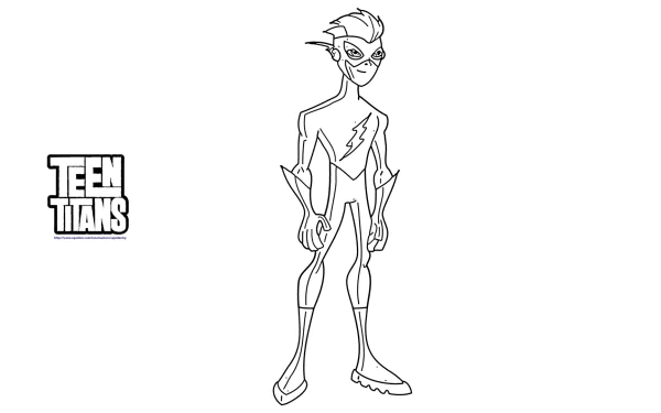 Wally West as Kid Flash stands confidently in this black-and-white illustration, showcasing his dynamic pose and signature outfit from DC Comics' Teen Titans.
