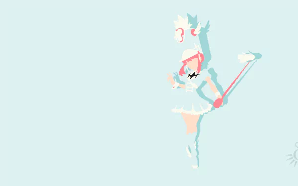 Minimalist HD PC desktop wallpaper featuring Nonon Jakuzure from Kill La Kill with pink hair, wearing a blue dress, boots, and a hat in anime style.