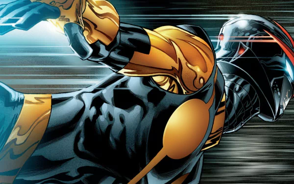 Nova (Marvel Comics) in comic-style art: gold-and-black helmeted hero streaking through blurred speed lines, rendered as an HD PC desktop wallpaper/background.