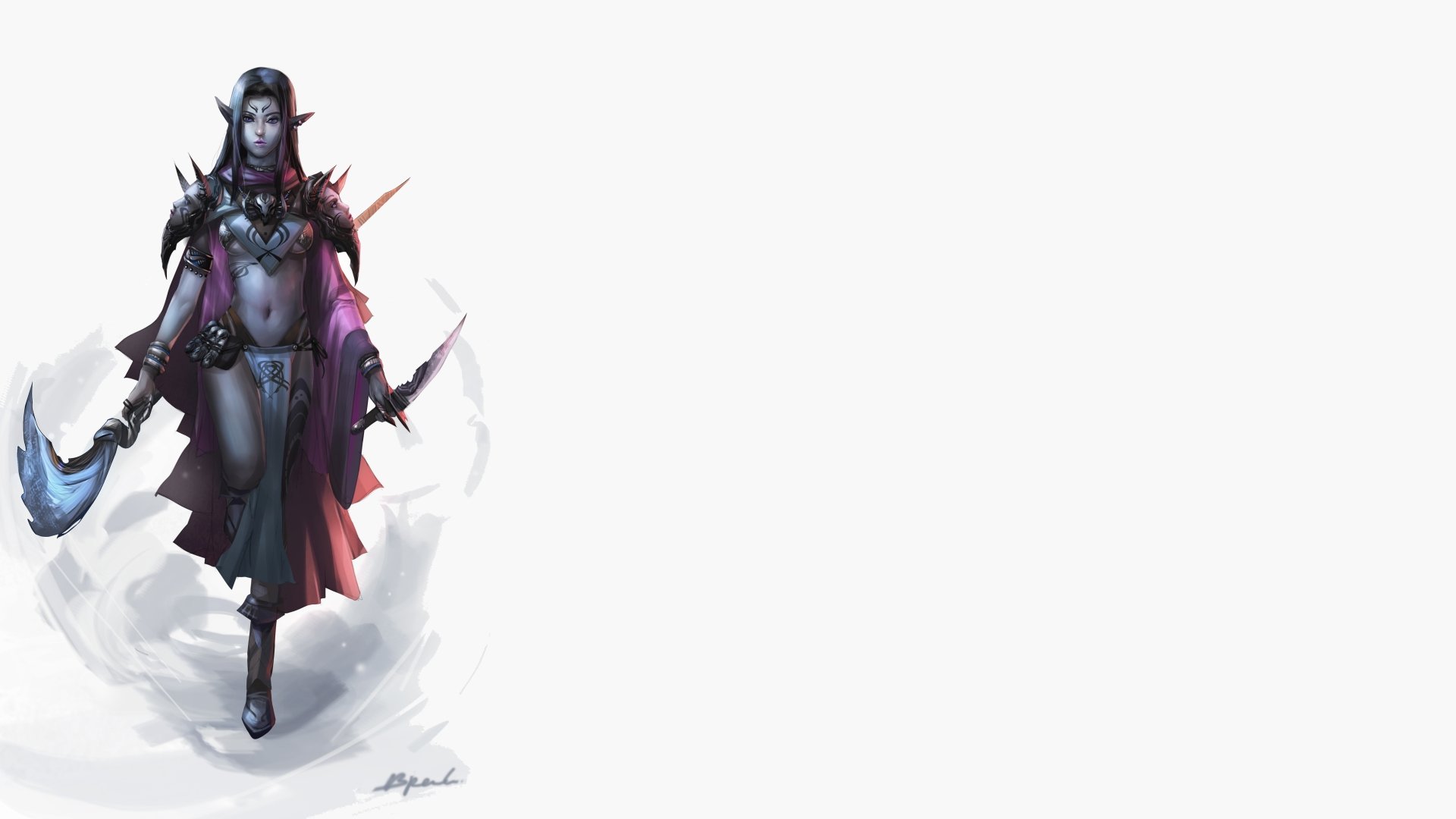 4K Ultra HD PC desktop wallpaper featuring a dark, armored character from the video game The Elder Scrolls V: Skyrim with glowing red eyes and mystical weapons.