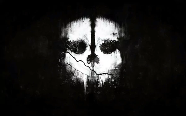 A high-definition wallpaper and background featuring a striking skull emblem from the video game Call of Duty: Ghosts, set against a dark and gritty background.