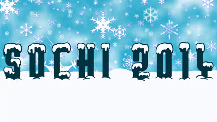 HD PC desktop wallpaper of Sochi 2014 Winter Olympic Games with snow-covered lettering and a blue background filled with snowflakes.