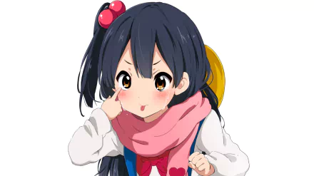A cute anime character with long dark hair in a ponytail and a pink scarf, showing tears and a blush. Inspired by Tamako Market, this HD wallpaper captures an adorable moment.