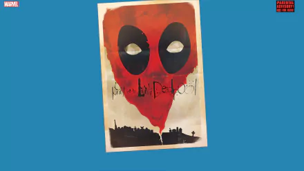 HD desktop wallpaper featuring a stylized Deadpool comic book cover with a masked face and city silhouette.